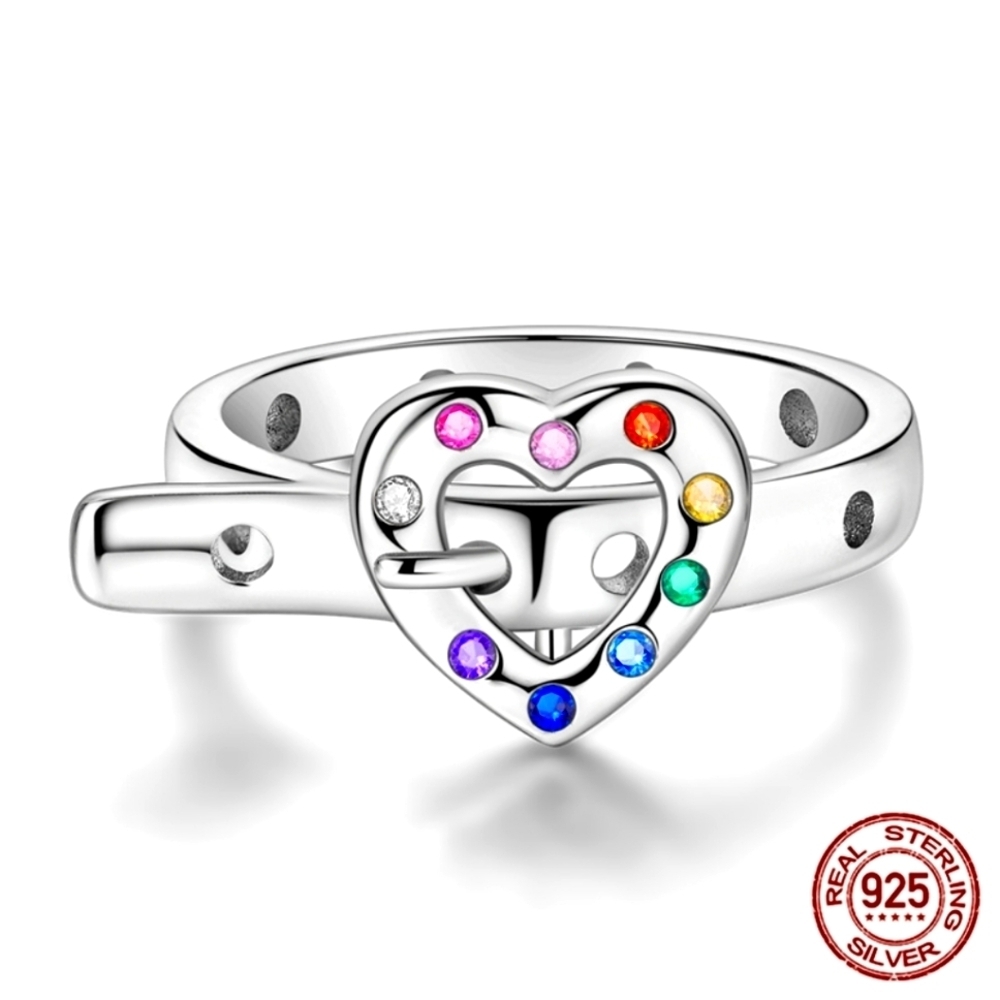 Silver and Red Heart Ring with Classic Design Sz 6
